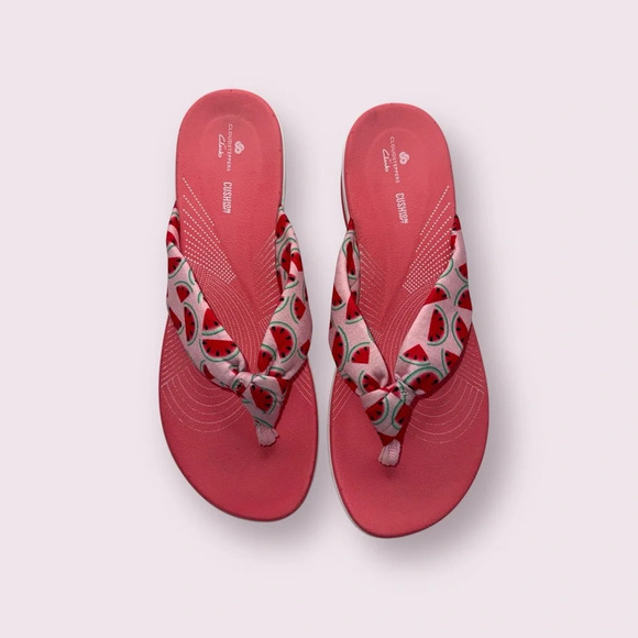 CLARKS ARLA GLISON CLOUDSTEPPERS Flip Flops Women’s 10 Pink Watermelon - Picture 2 of 10